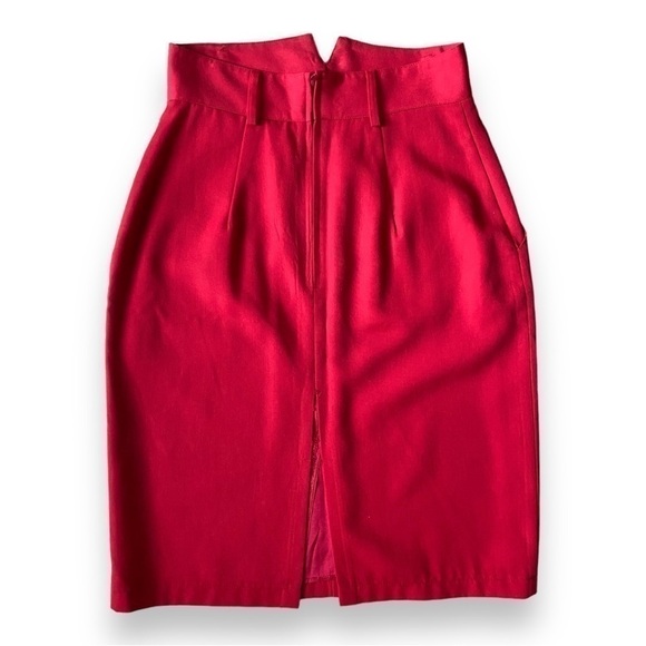 VINTAGE Michelle Stuart Red High-Waisted Wool Blend Pencil Skirt | Size 8 - Picture 3 of 9